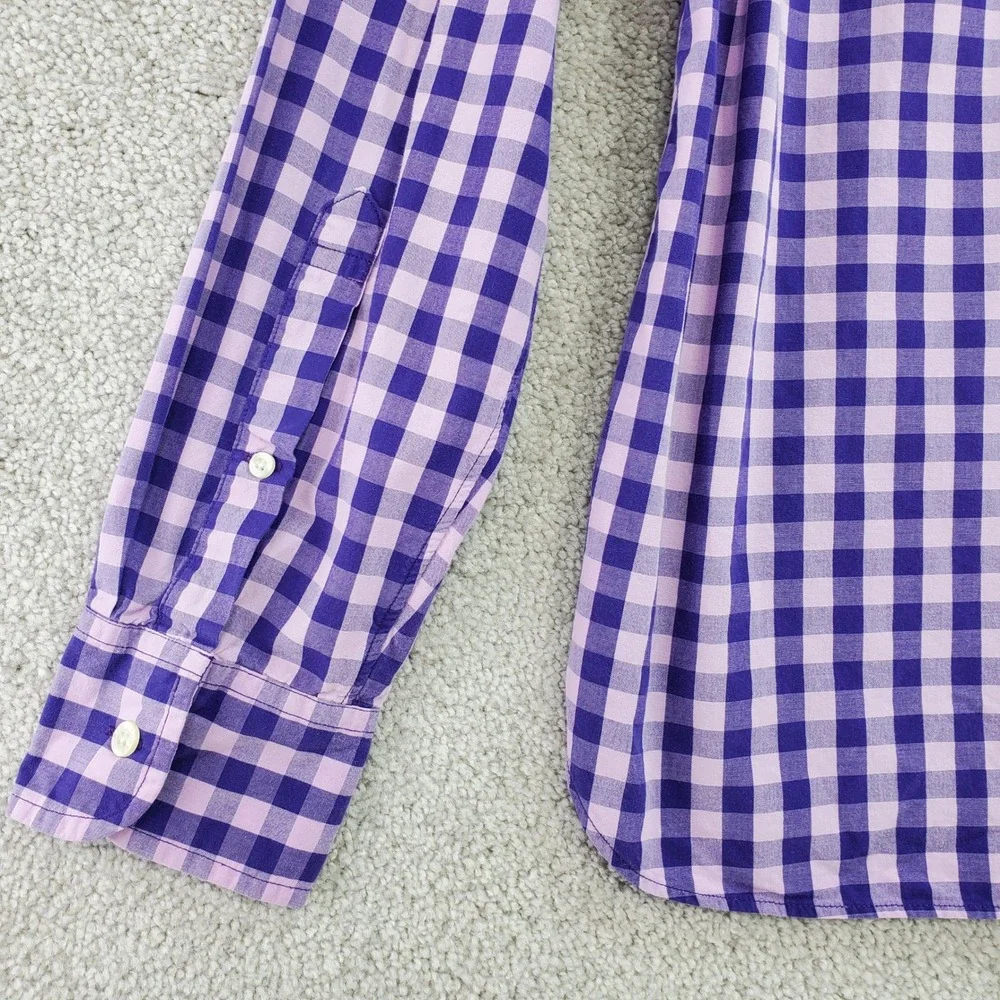 J. Crew Slim Fit Gingham Plaid Button Down Shirt Mens  M Purple Pink Long Sleeve